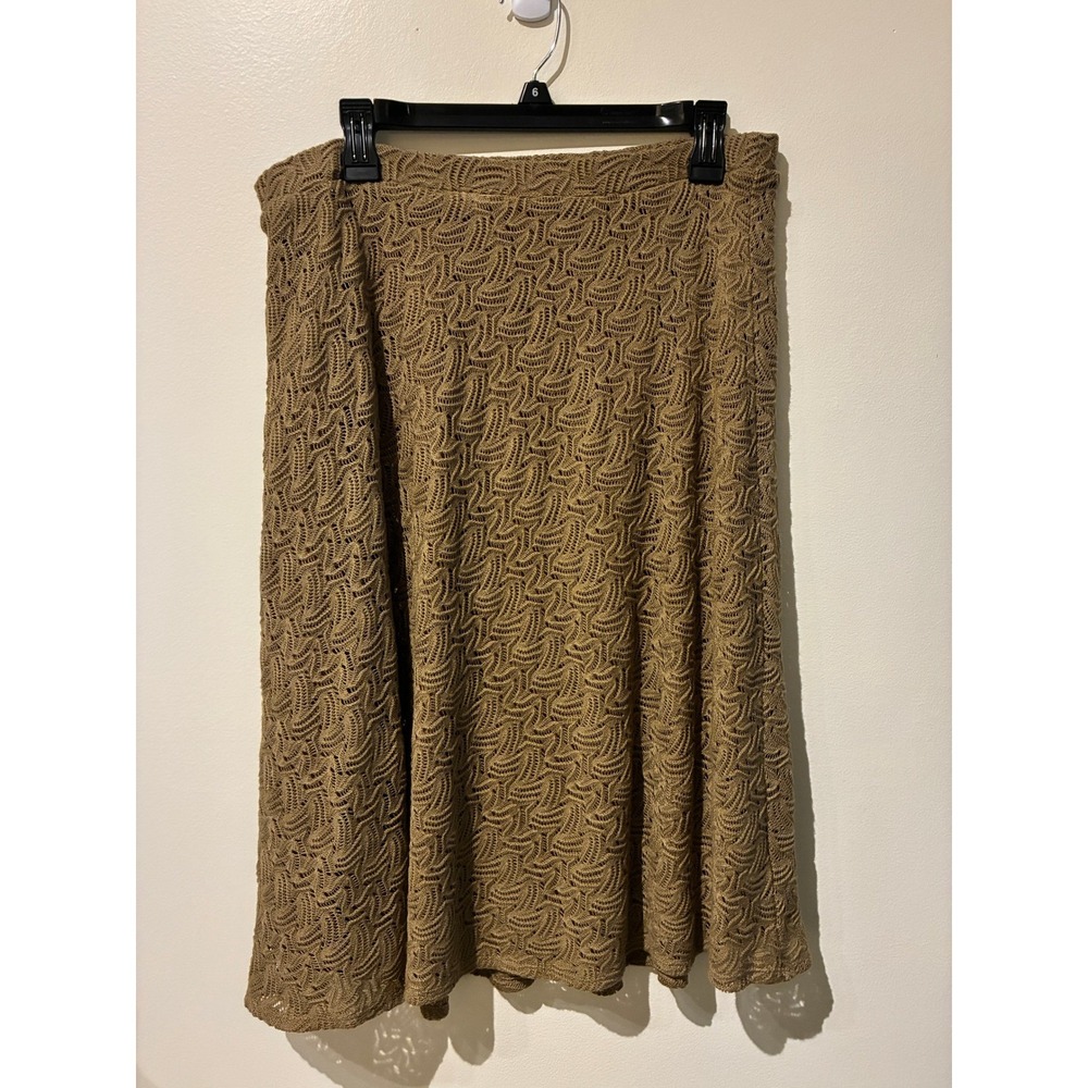 Ann Taylor LOFT Petites Mustard Brown Wool Blend Knit A-Line Midi Skirt LP